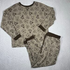 Disney Winnie the Pooh Pajama Set Sleepwear Women's Large Cozy Brown Long Sleeve